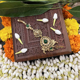 Vriksham  Tilak Shape Green Stone 1 gm Gold Maang Tikka-G20337